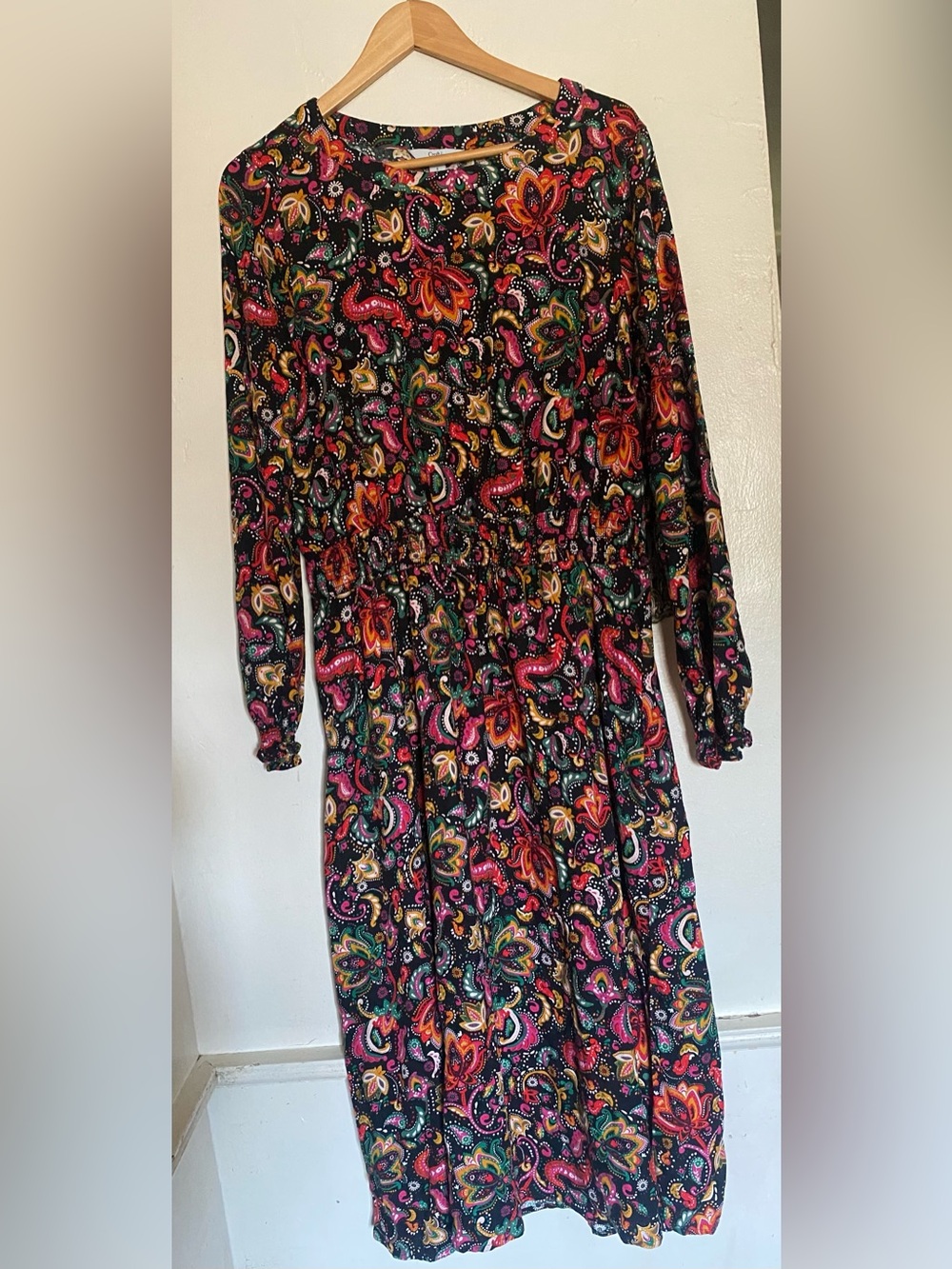 croft & barrow Black Paisley-Print Long Sleeve Dress with Multicolor Motifs